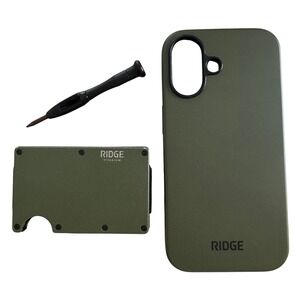 Ridge Matte Olive Titanium Wallet & iPhone 16 MagSafe Case Set
